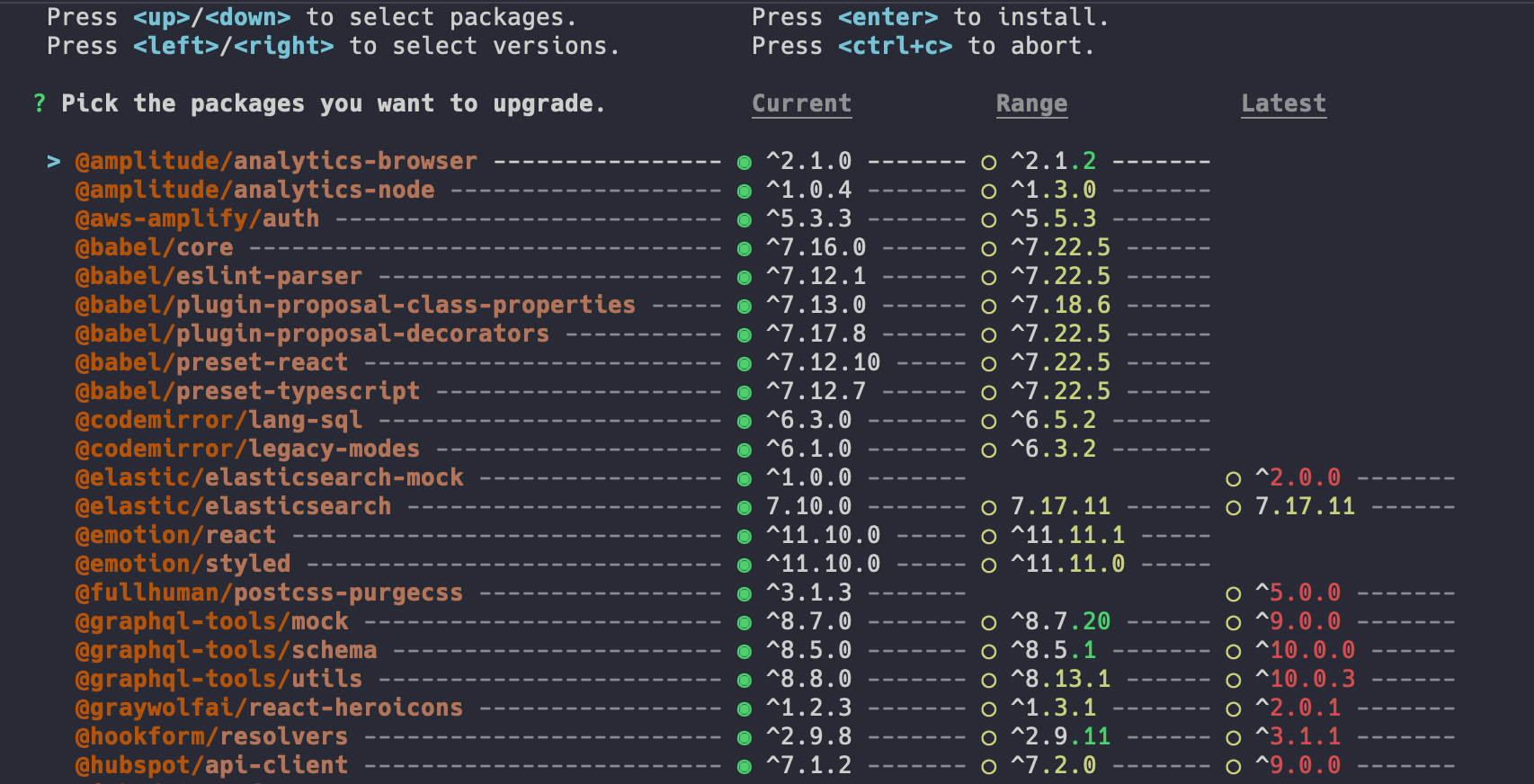 UI of yarn upgrade-interactive